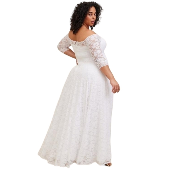 NWT Torrid White Off Shoulder Lace Wedding Dress Size 26 - Picture 7 of 7